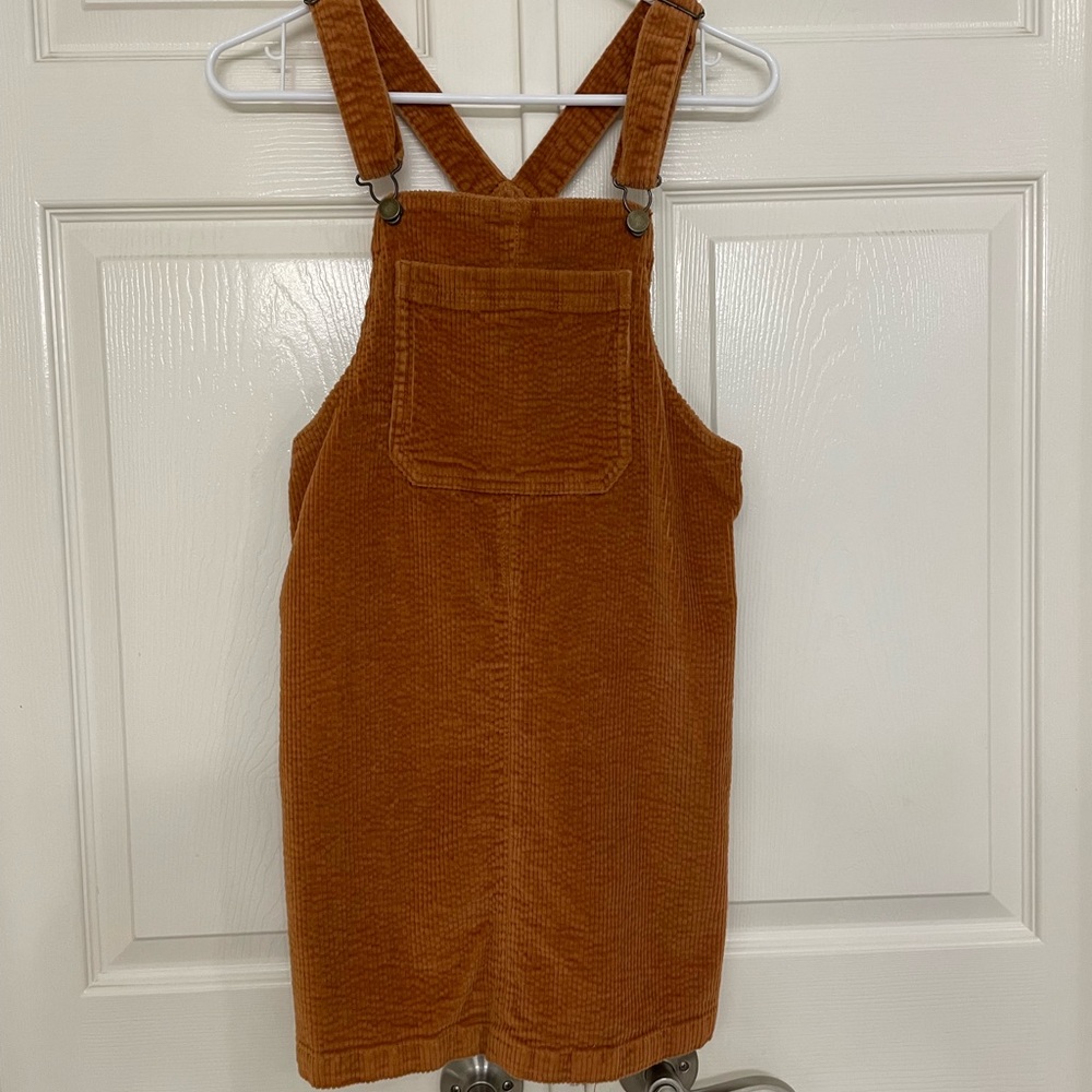 Corduroy rust-colored overall jumper dress